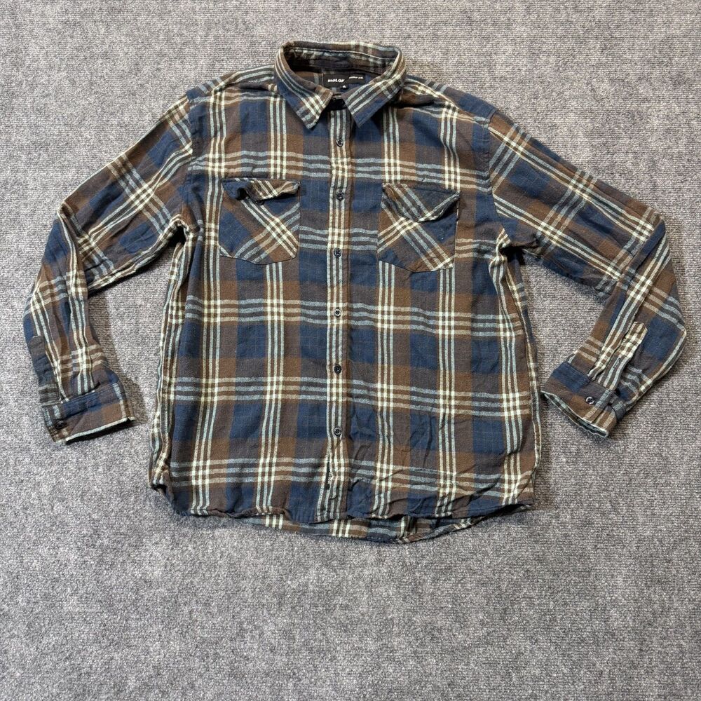 Molokai Surf Co Men's XL Plaid Flannel Shirt Blue Brown Long Sleeve Button Up